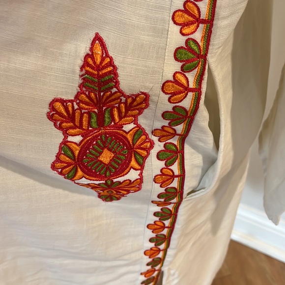 New! Origins kaftan orange /red embroidered cream long tunic coverup siz… - Picture 4 of 9